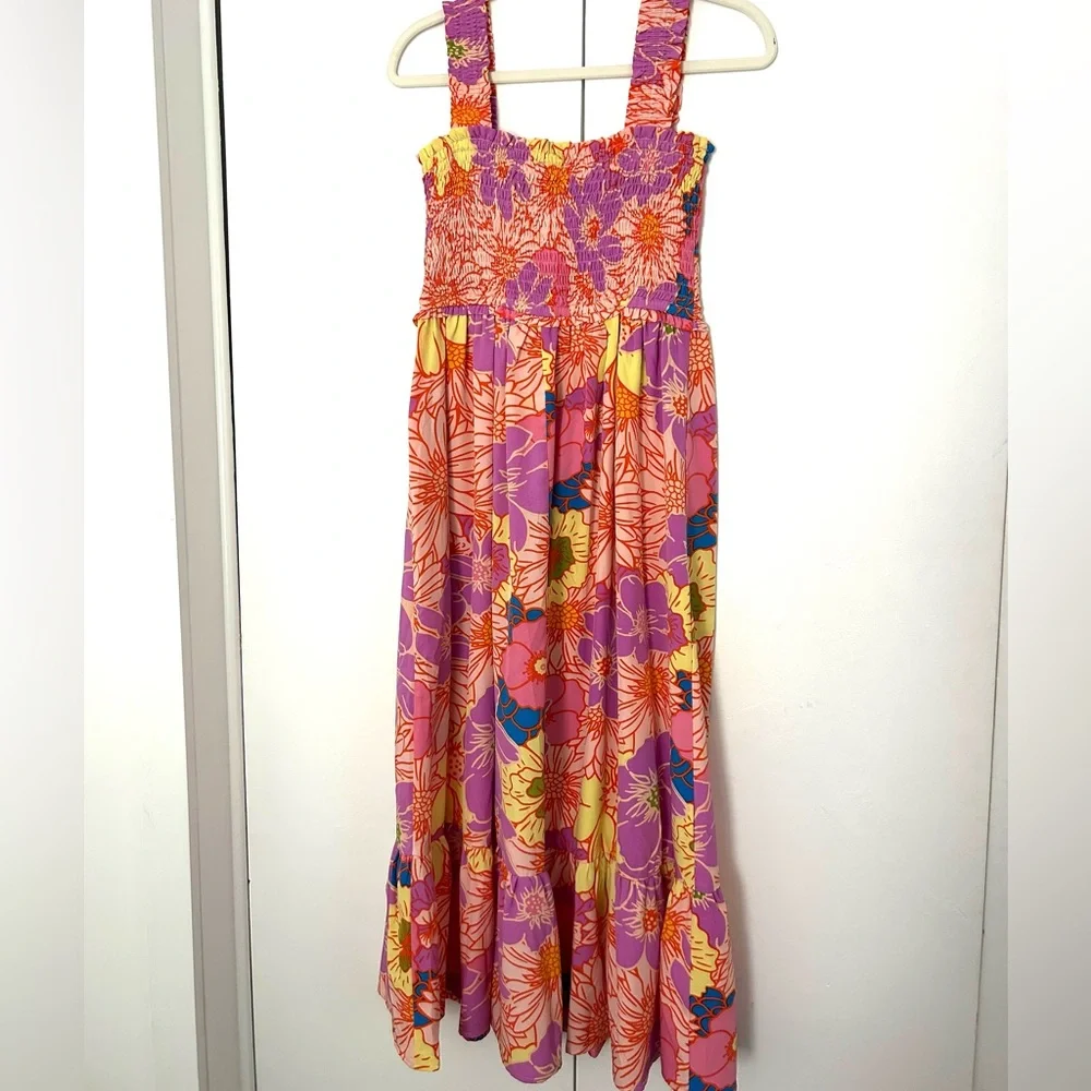 Entro NWOT floral smocked midi dress bright fun colorful pockets sundress multi - Picture 7 of 7